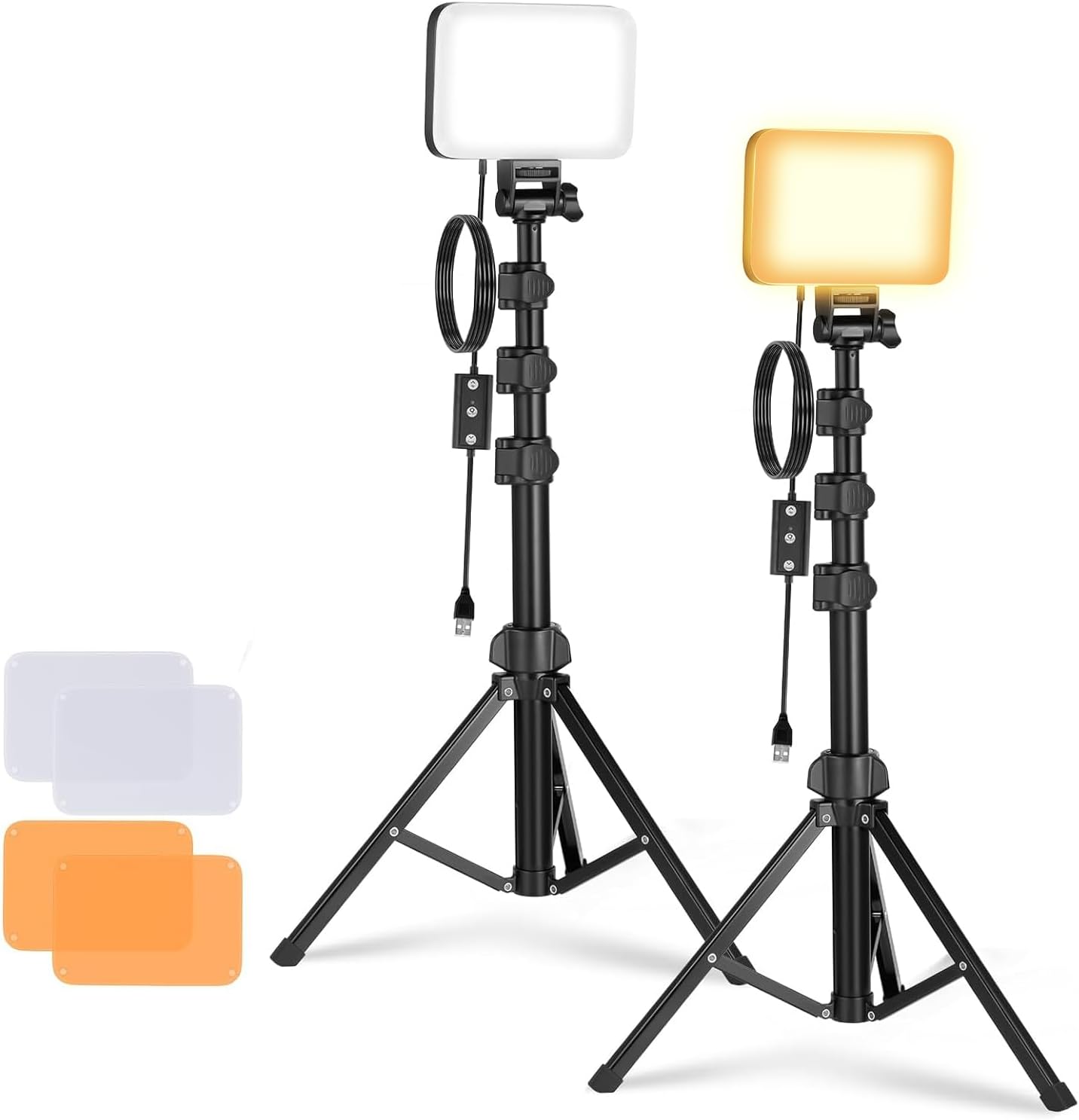 NEEWER Basics 2 Pack LED Video Light Panel Lighting Kit, Bi Color Dimmable Portable Studio Lights with Stands & Filters, 3200K-5600K 750lux CRI95 for Video Recording Live Streaming Photography, BP66