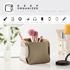 HOMIEAZICOZI 2-Pack Cork Leather Desk Accessories Storage - Pencil Pen Holder - Makeup Brush Holder Organizer - Stylish Addition to Home Decor (Champagne Gold)