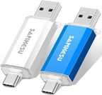 64GB 3.0 USB C Flash Drive, USB-A & Type-C OTG Thumb Stick, Dual Memory Sticks Compatible with PC/Laptop/Type C Cell Phone and Tablet (Silver/Blue)