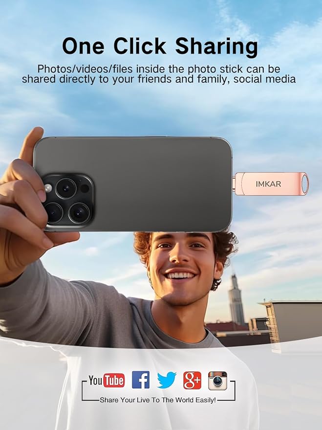 MFi Certified 512GB Flash Drive for iPhone iPad, IMKAR Memory Stick Storage for Photos Videos, Compatible with iPhone iPad Android and PC, Plug and Play No Application Required (Rose Gold)