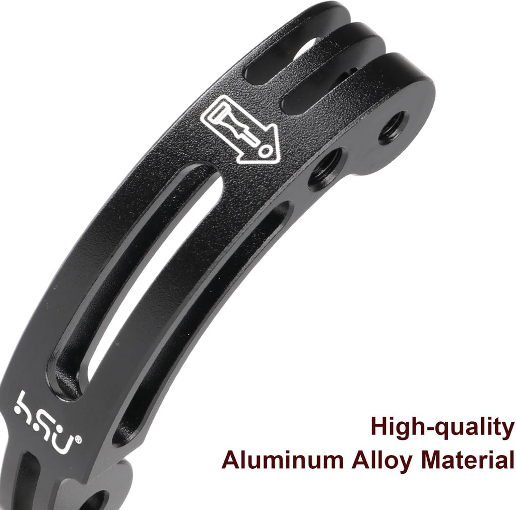 HSU Aluminum Alloy Curved Extension Arm (3”) Metal Pole Mount Helmet Stick Extension Arm Mount for Hero 13/12/11/10/9/8/7/6 Black, DJI Osmo Action 4/3 and More Action Cameras (Black)