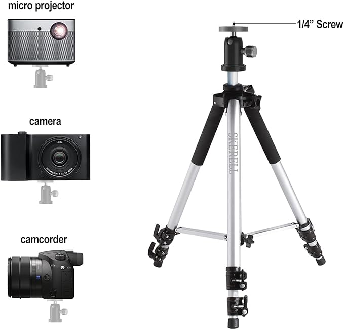 SKERELL Projector Stand Tripod Adjustable: Universal Laptop Standing Height from 17" to 48" with Tray Ball Head Carry Bag for Computer Camera