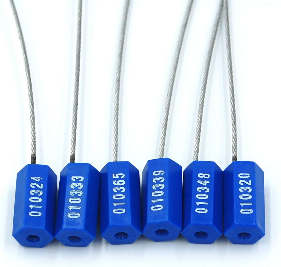 1000 Blue Steel Cable Seals - Metal Tamper Proof Seals Numbered Security Tags - Self-Locking Security Ties for Containers Truck Trailer Tractor Cargo ISO 17712