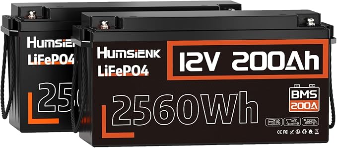 2PACK 12V 200Ah LiFePO4 Battery, Built-in 200A BMS, Rechargeable Deep Cycles DIY Battery, 2560Wh Lithium Battery for Off-Grid and Home Solar System, Marine, Trailer, RV