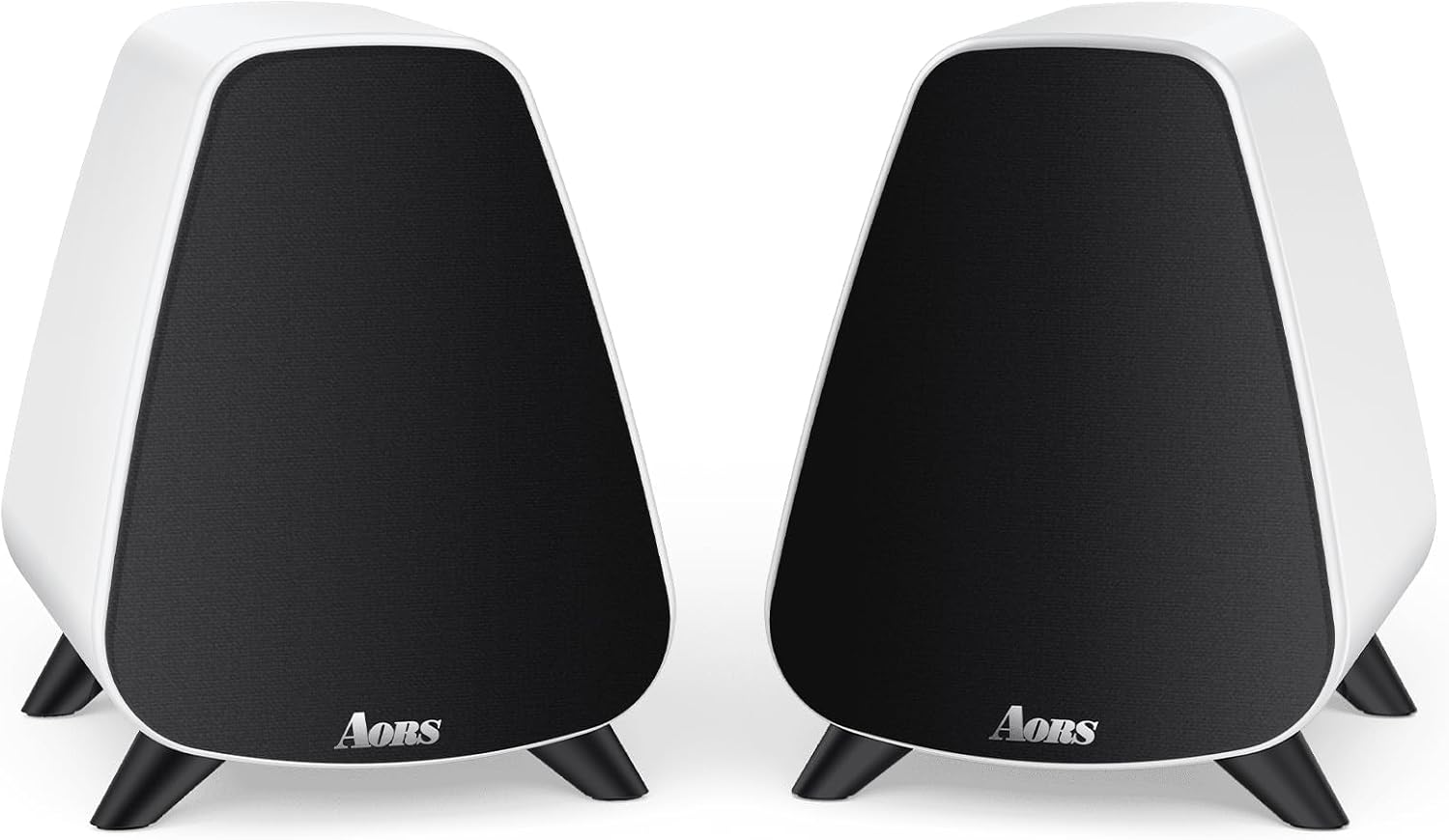 AS31 Active Bookshelf Speakers Bluetooth 5.3, 2-Way Stereo PC Desktop 80W RMS/3-inch Bass/Midrange/RCA and Fiber Optic Inputs, Wooden Compact High-Power Speakers - Matte Skin White