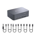 AV Access Docking Station Dual Monitor for Laptop & Desktop, USB-C Charge, Aluminum, KVM Switcher for 2 Computers with Ethernet, EDID, 4K@60Hz/2K@144Hz/1080P@240Hz, 3xUSB 3.0, Power Supply, Audio, SD