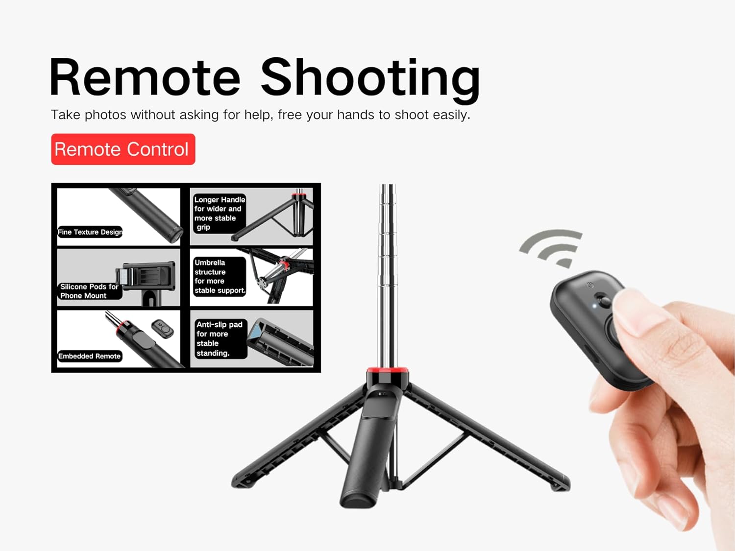 C13 52" Selfie Stick Tripod for iPhone Android, Portable Phone Stand with Wireless Remote, Extendable Travel Stand for Vlogging, Video Recording, Live Streaming，Group Photos