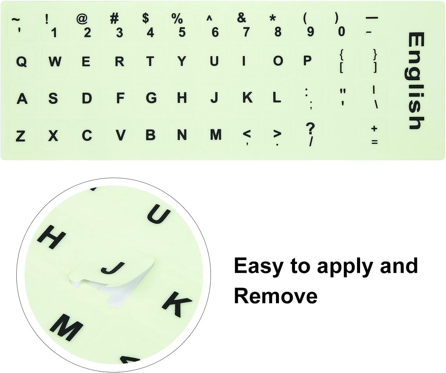 2PCS Pack Universal English Keyboard Stickers Glow in The Dark, Keyboard Letters Stickers for Computer Laptop Notebook Desktop (English-Glow)