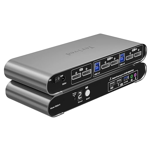 2 Port DP USB 3.0 Automatic KVM Switch Dual Monitor 4K@144Hz Two Computers Two DisplayPort Monitors switcher, 8K@30Hz, Aluminum hotkey Audio mic, Digital Display, HDR10 with Cables