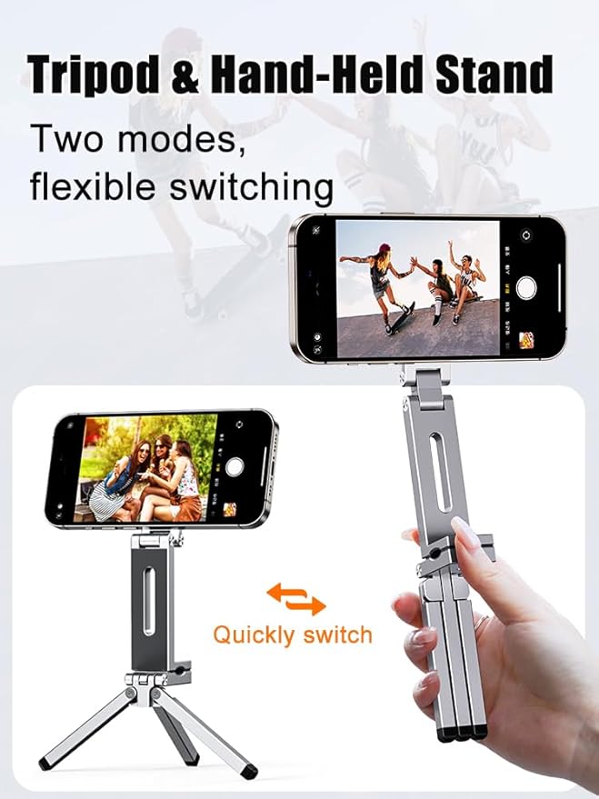 Magnetic Tripod for iPhone, Multi-Functional 360° Rotating Phone Tripod Stand, Clipable, Foldable and Triangular Fixing Airplane Travel Essentials Phone Holder