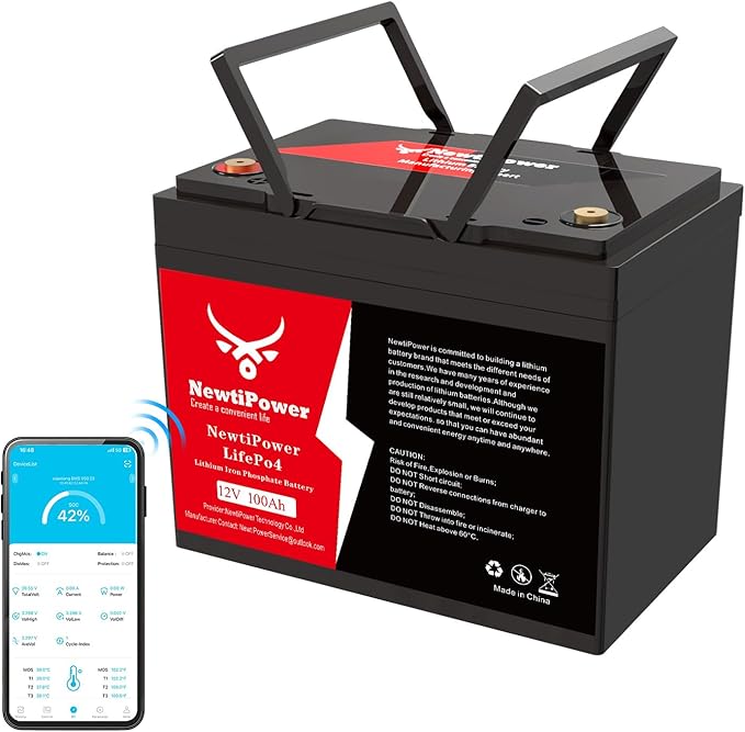 12V 100Ah Lithium LiFePO4 Battery with 100A BMS Grade A Cells Deep Cycle Rechargeable Battery,10000+ Cycles,Perfect for Golf Cart,Off Grid Applications (12.8V 100Ah)