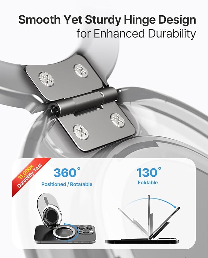 Sinjimoru Phone Grip Stand, Compatible with MagSafe, Adaptor Ring Included, 3000G Kickstand for iPhone 16/15/14/13/12. M-Tap Tok Stand Clear Black