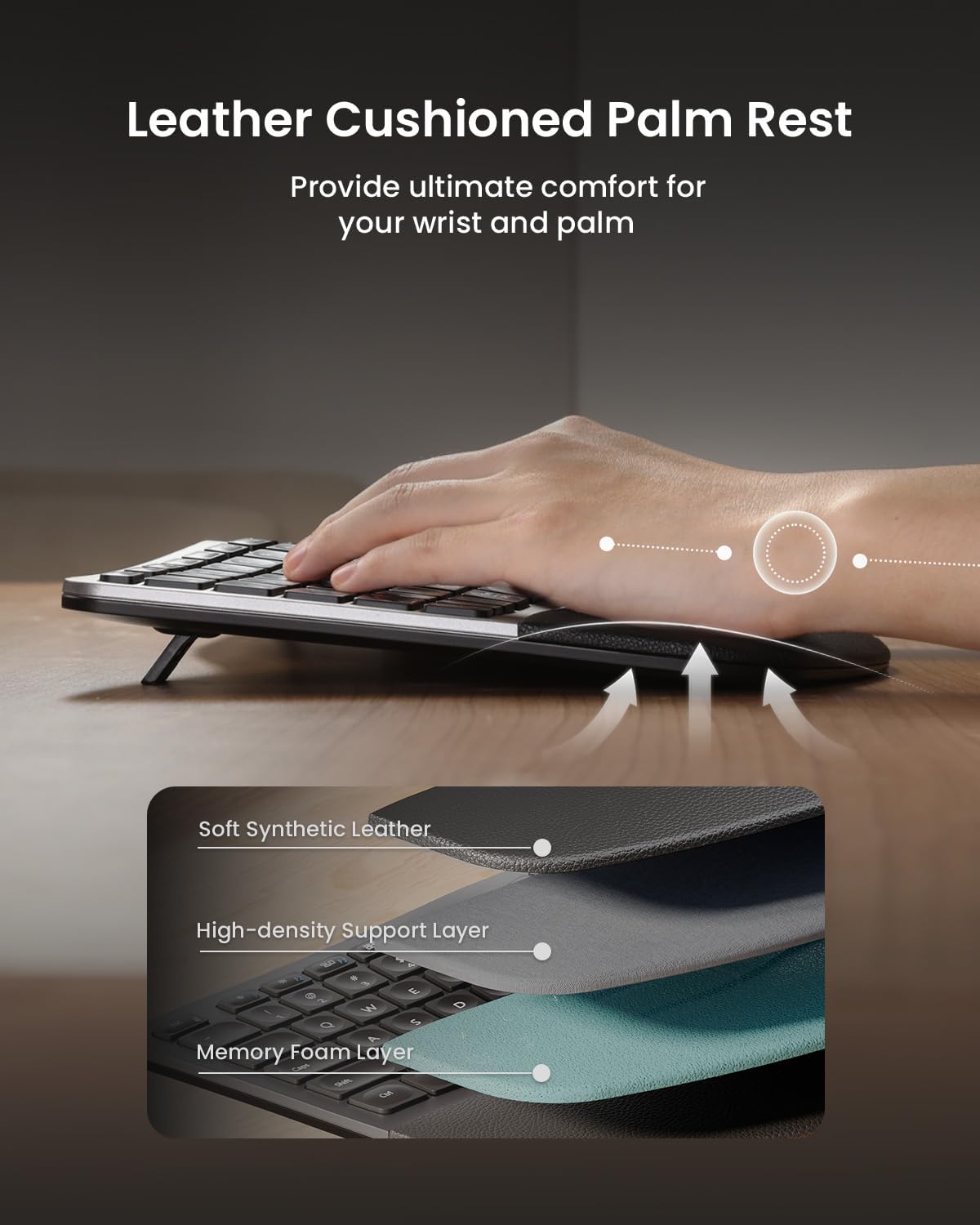 ProtoArc Ergonomic Keyboard Mouse, EKM01 Plus Full Size Wireless Bluetooth Ergo Keyboard Mouse Combo, Cushioned Palm Rest, Split Design, Rechargeable, Compatible for Windows, Mac OS - Gray and Black