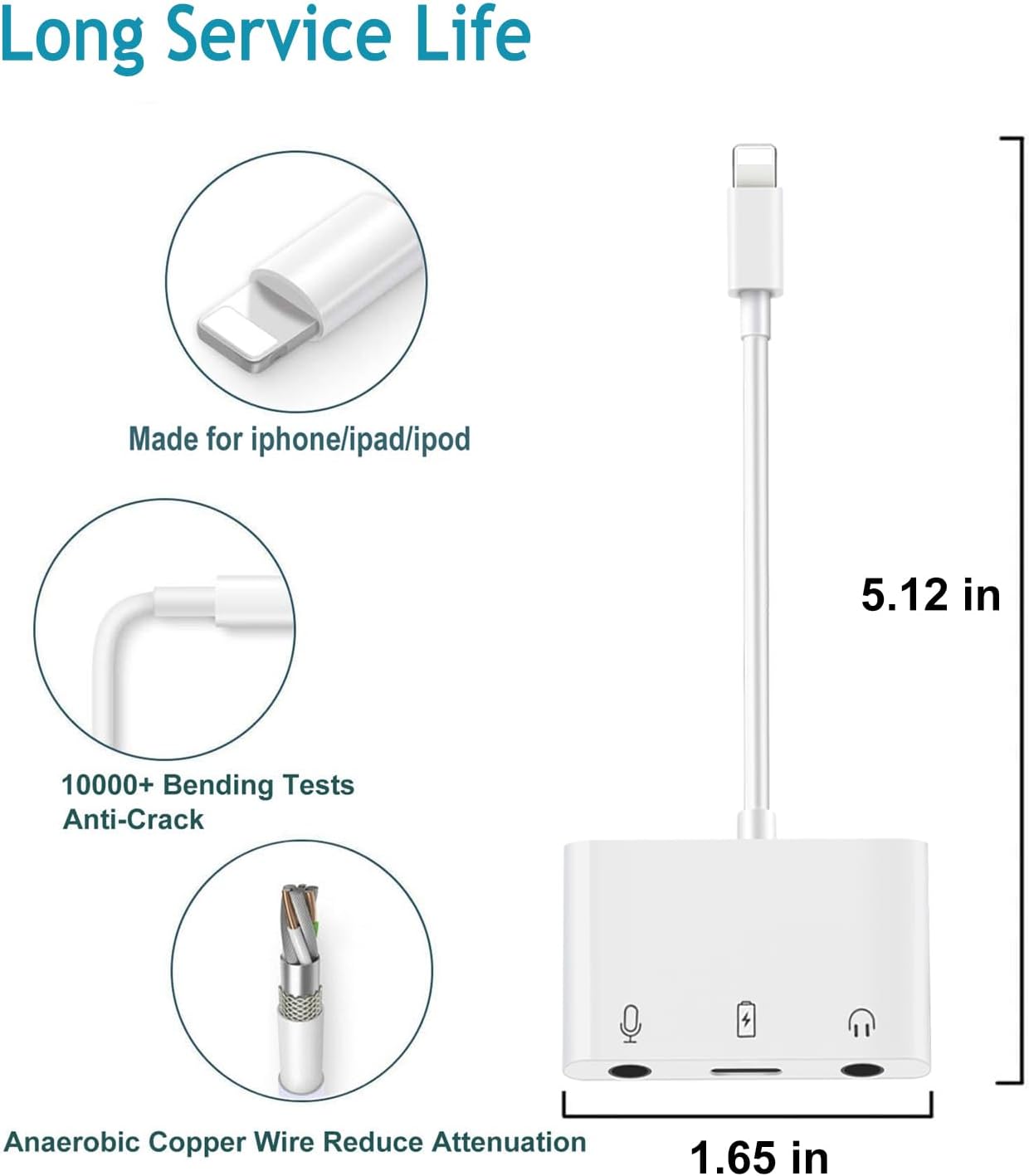 iPhone Microphone Adapter for Live-Streaming Lightening to Microphone & 3.5mm Headphone Adapter with Charging Port iPhone Audio & MIC Splitter Compatible for iPhone 14 13 12 11 X