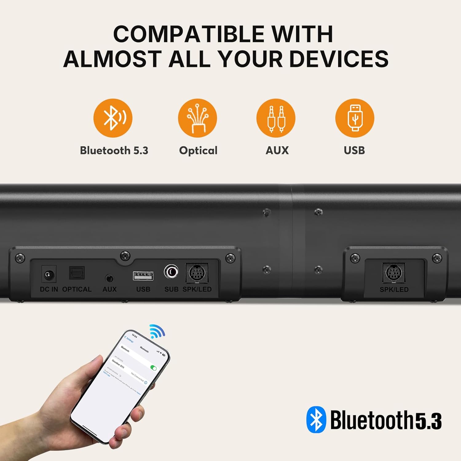 Wohome 2 in 1 Detachable Sound bar with Subwoofers, 4.1 Channel Bluetooth Sound Bar for Smart TV, Home Theater Surround Sound System, Optical, AUX, USB Input, Bass Adjust, Remote/Button Control