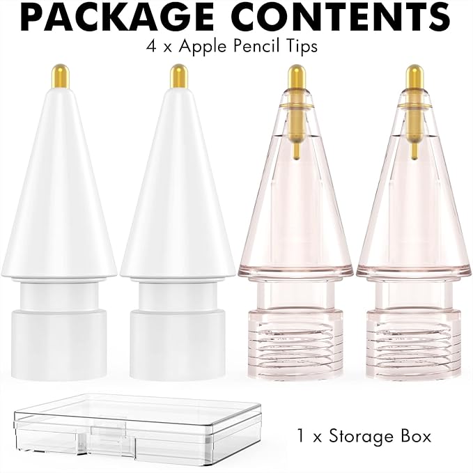 NIUTRENDZ 4 Pack Replacement Tips for Apple Pencil 2nd Generation and 1st Generation Fine Point Metal Tip, Wear-Resistant & Precise Control (1.95mm, White + Pink)