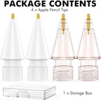 NIUTRENDZ 4 Pack Replacement Tips for Apple Pencil 2nd Generation and 1st Generation Fine Point Metal Tip, Wear-Resistant & Precise Control (1.95mm, White + Pink)