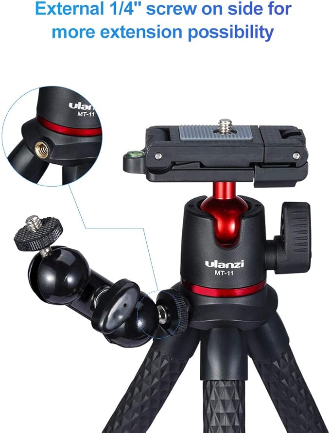 ULANZI Camera Tripod, Mini Flexible Stand w Hidden Phone Holder w Cold Shoe Mount, 1/4'' Screw f Magic Arm, Universal f iPhone 16 15 14 Pro Max XS Max X 8 Samsung Canon Nikon Sony DJ Pocket 3 Cameras