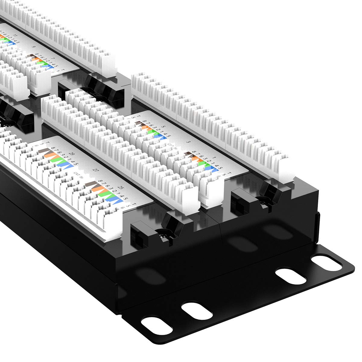 AMPCOM Premium Series CAT5/5e 48 Ports Patch Panel, Rack Mount - 2U, 19 inch, RJ45 Ethernet 568A 568B, 30u Gold Plated, with Rear Cable Support Bar