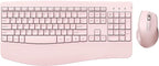 Wireless Keyboard and Mouse - Full Size Ergonomic Keyboard with Palm Wrist Rest Ergonomic Mouse Cordless for Windows Computers Laptops - Light Pink (Upgrade)