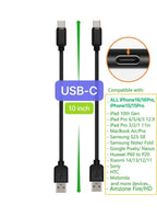 10-Pack Multi Short USB Cables & TypeC-C Cables for Charging Stations Compatible/w iPhone16 &15, iPhone5-14/ iPads/iPad mini/iPad Pros/Samsung Moblies & Tablets/Pixel & Nexus/HTC/Sony(Black)