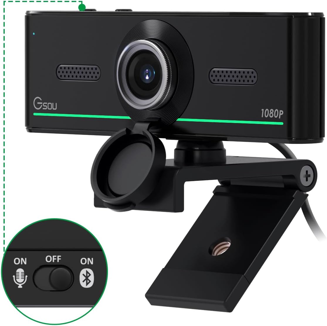 1080P Webcam with Microphone for Desktop, Computer Webcam Connect Bluetooth Headset/Earphone/Speaker, Streaming Webcams for Live Skype Teams, PC Web Camera for Streaming,Bluetooth only for Audio