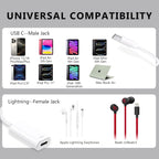 USB C to Lightning Headphone Audio Adapter, Type C Male to Female Lightning Earphone Converter with Charge/Data Transfer, Compatible with iPhone 17/16/15 Plus/Pro/Max, iPad Pro/Air, MacBook（2 Pack）