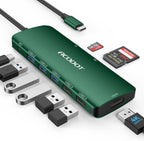 Acodot 9 in 1 USB C Hub - 4K@60Hz HDMI Adapter, 3 USB 3.0 Ports, SD/TF Card Reader, 100W PD, Multiport Adapter for MacBook Pro, Air, HP, XPS, Green