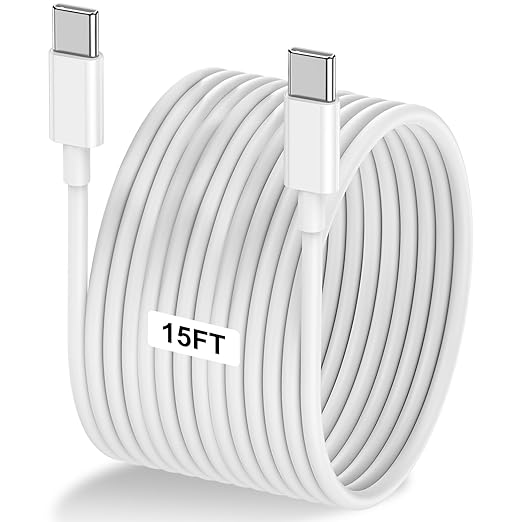 15FT 60W USB C to USB C Cable, Type C to Type C Cable,Fast Charging Cable for iPhone 16 15 Pro Plus Pro Max，for Galaxy S25 S24, for iPad Pro/Air, for MacBook Pro/Air and More