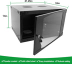 6U Server Cabinet Wall Mount Rack Enclosure with 2 Server Fans Locking Glass Door Removable Side Panels 19in Network Cabinet 13" Installation Depth for Computer/Audio Video/Data Equipment(13INCH, 6U)