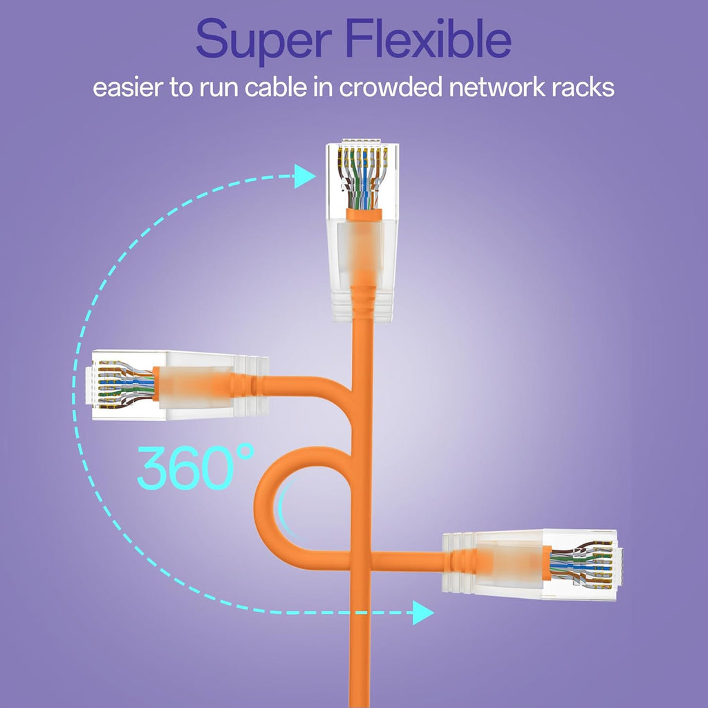 Cat6a Patch Cables 2ft (24 Pack) Slim, Cat6 Ethernet Patch Cable Pure Copper, Flexible Cat 6 Patch Cable 550MHZ 10G, Space-Saving Cat 6A Network Cables for Patch Panel, Orange