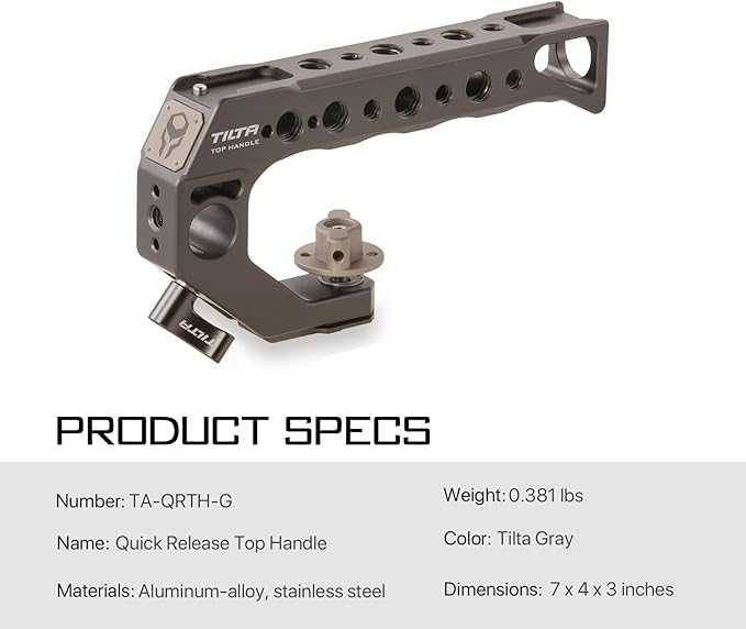 Tilta Quick Release Top Handle - (for BMPCC 4K/6K and Most DSLR/mirrorless Cameras) (Tilta Gray)