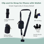 Clip and Go Strap for Phone with Wallet - Adjustable and Detachable Phone Lanyard Crossbody, Wrist Wallet for Home Travel