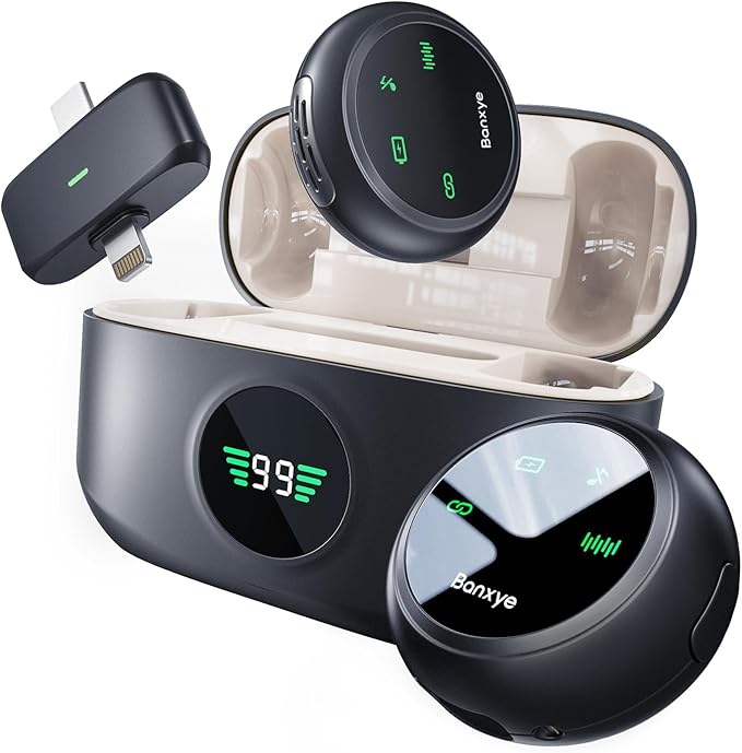 Wireless Lavalier Microphone for iPhone Android, 2in1 Magnetic & Clamp Lapel, Banxye Ultra-light 1 Click Noise Cancelling Studio Sound, Lapel Mic for Video Recording, Streaming, Youtube, Tiktok, Beige