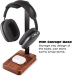 Walnut Wood & Aluminum Headset Holder, Desktop Headphone Stand, Universal headphone holder for most music gaming headsets - Black Walnut