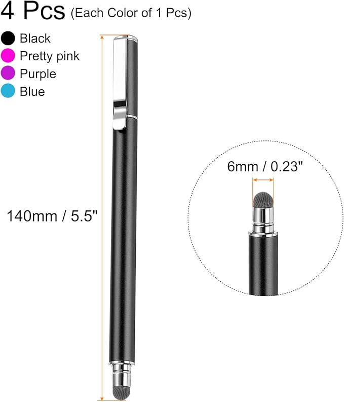 MECCANIXITY 4pcs Stylus Pens for Touch Screens Universal Capacitive Stylus Pencil Sensitivity for Phone Tablet Touch Screen Device,Black Blue Purple Pink