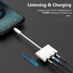 3-in-1 Aux to USB C Headphone Splitter USB-C to Dual 3.5mm Audio Adapter Dual Headphone Jack Adapter with PD Charging Compatible with iPhone 15/16, iPad Pro, Galaxy S25 Ultra, and More