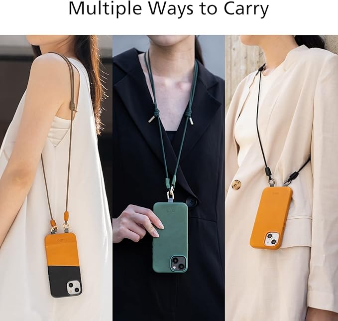 alto Crossbody Phone Lanyard: detachable patch, nylon strap with Italian leather pad, for iPhone and android full body phone cases (Forest Green)