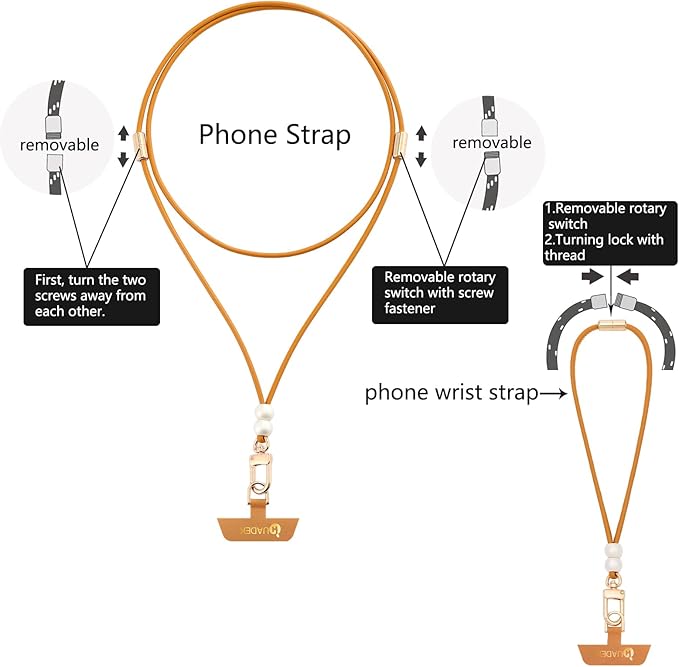 Cell Phone Lanyard Detachable Phone Chain Strap Leather 2-in-1 anti theft phone strap Multifuctional Compatible with Most Smartphones