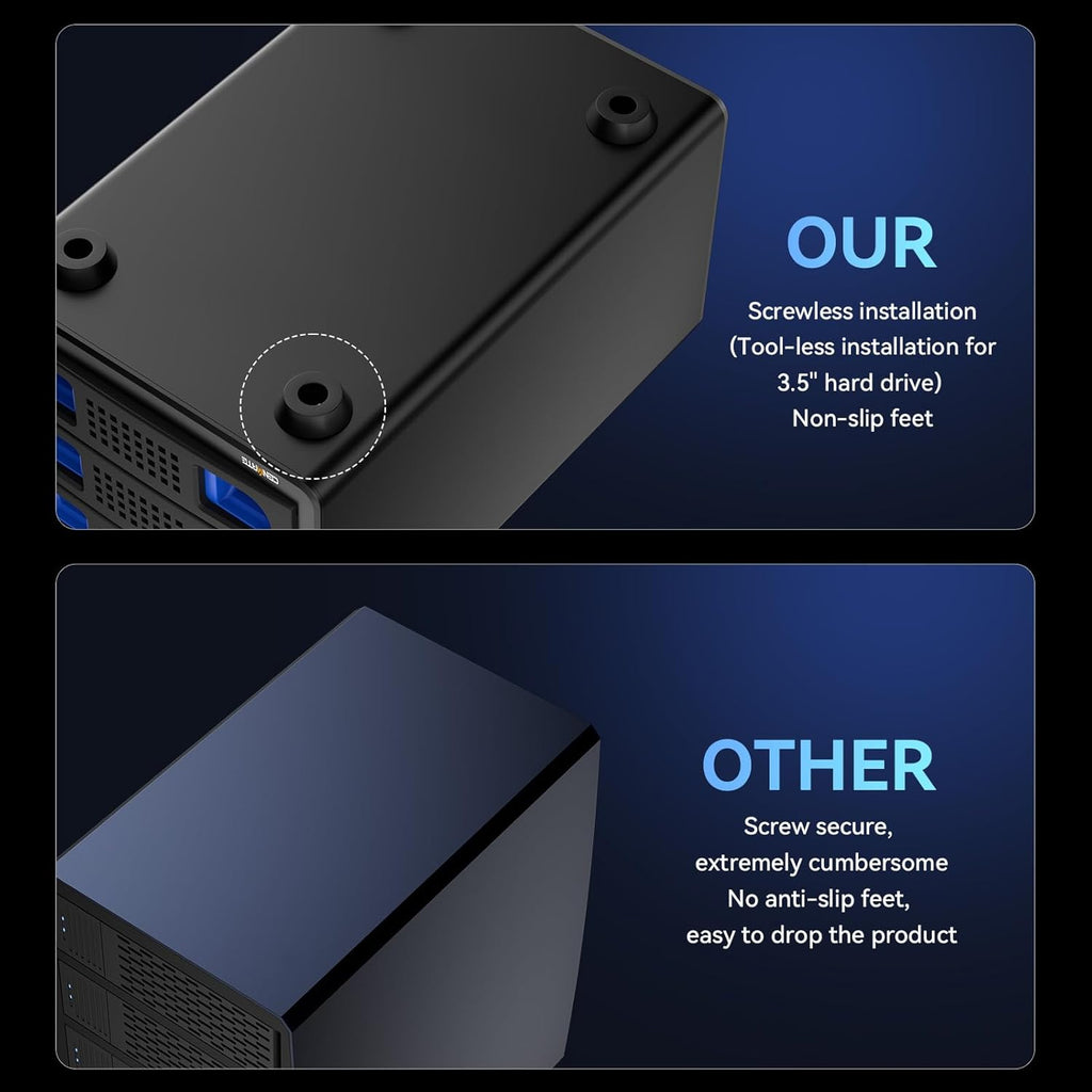 3 Bay 10Gbps Hard Drive Enclosure with Cooling Fan for 2.5“/3.5" SATA HDD/SSD with USB A/C 3.2 Gen 2, Support Hot Swappable, Daisy Chain Expansion, Tool-Free, DAS(NO RAID/NAS)