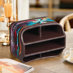 Fanousy 360° Rotating Remote Control Holder, PU Leather TV Remote Caddy Organizer Basket Storage Box with 5 Compartments for Pen, Pencil, Art Supplies, Makeup Brush, Office Desk Table Accessories