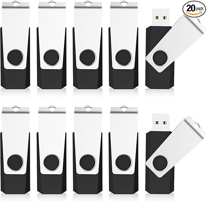 20Pack 1GB USB Flash Drive 2.0 Stick, TOPESEL Bulk Thumb Drive Swivel 1GB Pen Drive Jump Drive for Data Storage (20Pack Black)