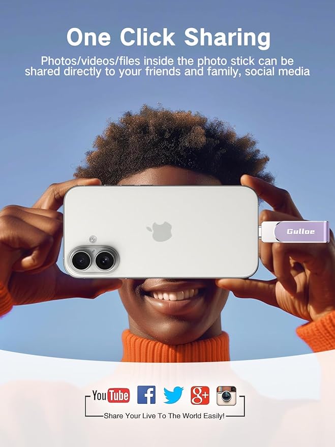 Gulloe 512GB Flash Drive Intended for iPhone, Memory Stick Storage for Photos and Videos Backup, Compatible with iPhone iPad Android PC, Plug and Play, No Application Required (Purple)