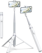 TONEOF 70" Automatic Tripod,Auto-Open Phone Stand with Magnetic Rechargable Remote,Selfie Stick 360° Vertical & Horizontal Rotatable,Stable Travel Tripod for iPhone/Android(White)