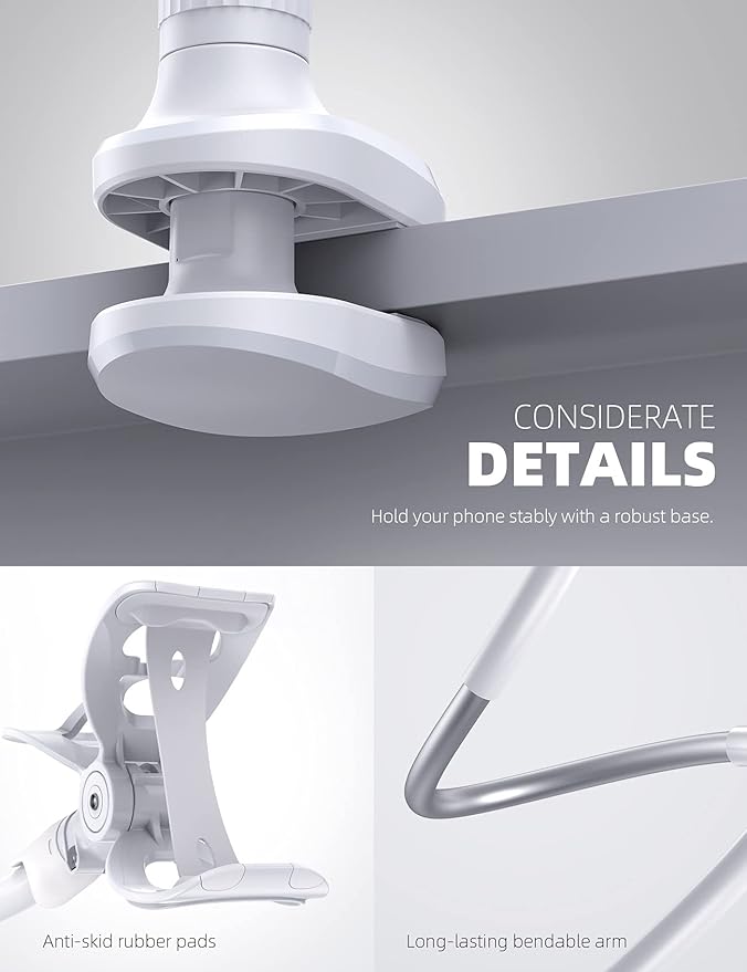 Lamicall Phone Holder, Gooseneck Mount, Compatible with 4-7'' Smartphones and Desktops, Adjustable Arm and Non-Slip Base, Easy to Install and Use