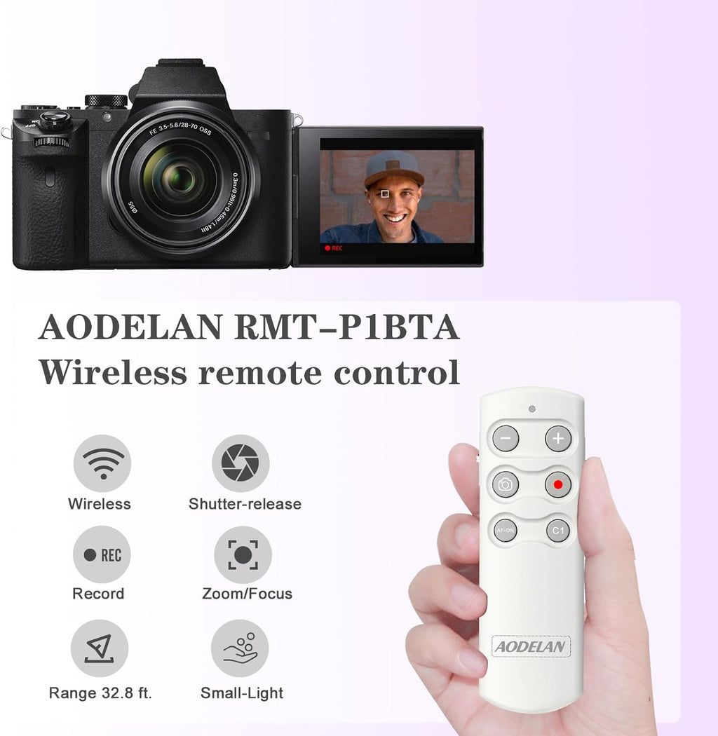 AODELAN Camera Wireless Shutter Release Remote Control for Sony ZV-E10, FX3, ZV-1, A7SM3, A7C, A7RIV, Alpha 9,7R IV,7R III, 7 III, RX0 II, RX100 M7,6600, 6400, 6100, 9 II; Replces Sony RMT-P1BT