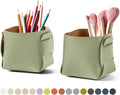 HOMIEAZICOZI 2-Pack Cork Leather Desk Accessories Storage - Pencil Pen Holder - Makeup Brush Holder Organizer - Stylish Addition to Home Decor (Light Green)
