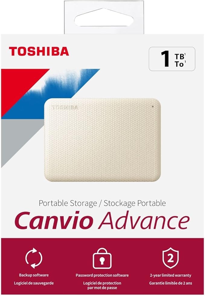 Toshiba Canvio Advance 1TB Portable External Hard Drive USB 3.0, White - HDTCA10XW3AA