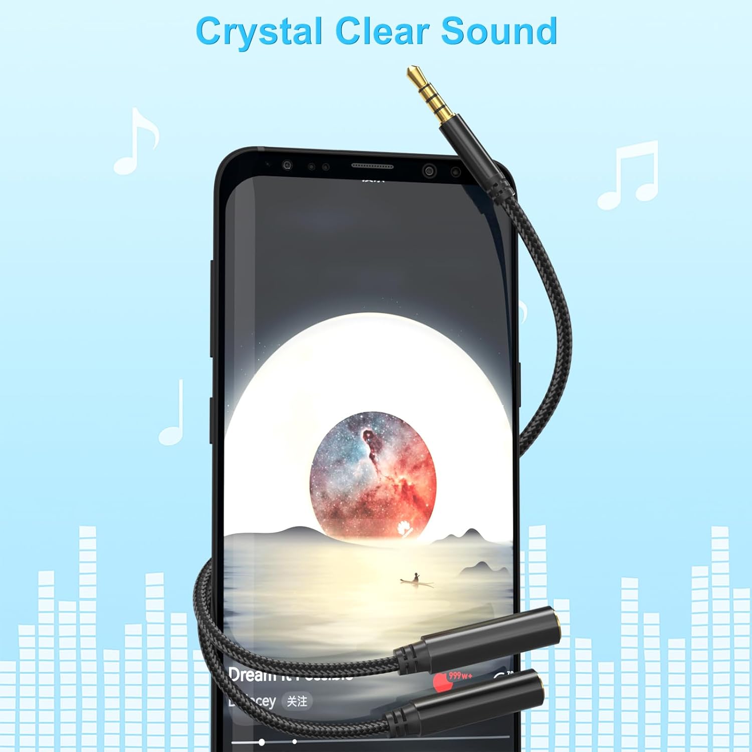 3.5mm TRRS Splitter for 2 Headphones 1FT 2-Pack, Dual Support Audio & Mic, 3.5 mm Aux Jack Cable 1 in 2 out, Double 1/8" Stereo Female Adapter,Headset Split Y Cord 2 Way for Phone/Tablet/Laptop/PC/MP3