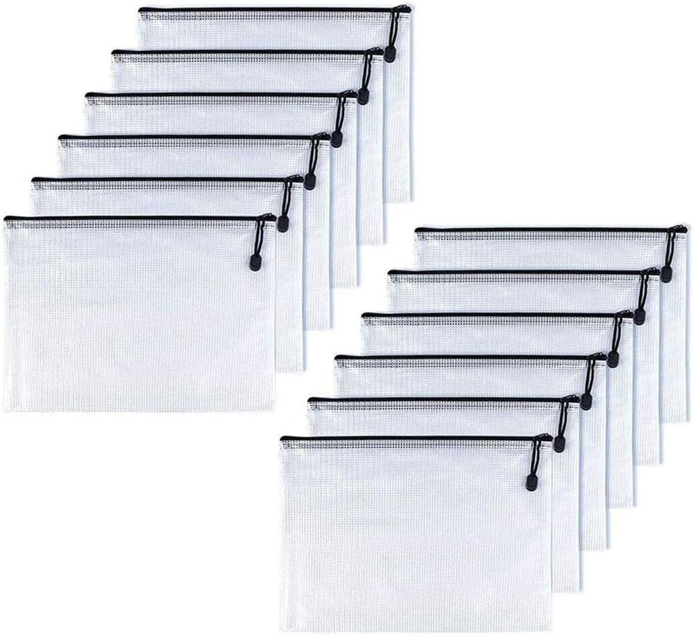 Oaimyy-A3(17"x 11.5",12 Pcs), Mesh Zipper Pouch Document Folders Bag & Plastic Zip File Folders for School Office Supplies, Travel,Puzzles Games Organizing Storage-Black